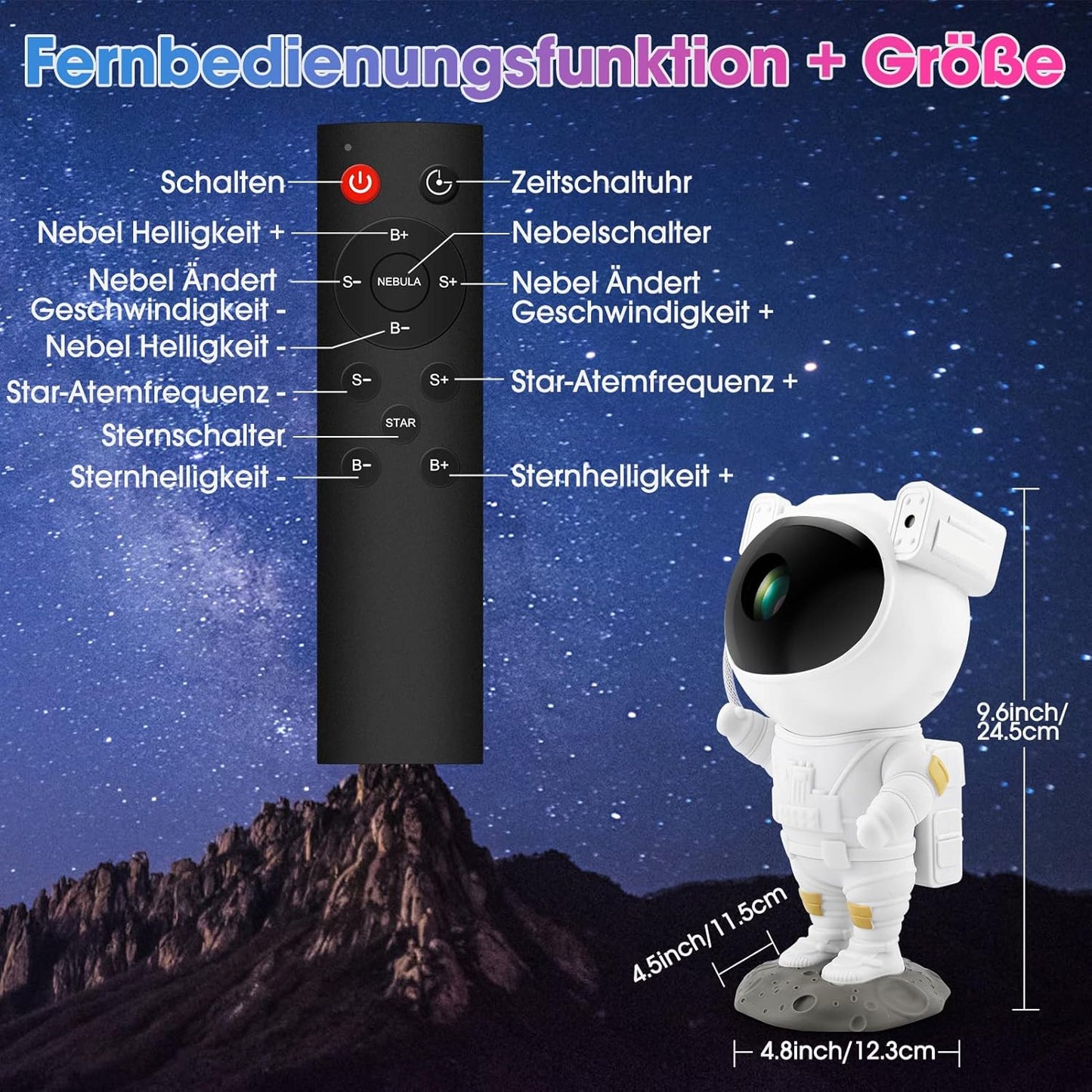 Astronauten Sternenhimmel Projektor, Farblicht-LED Projektor mit Sternnebel/Galaxie Projektion als atmosphärische Raumdekoration, Heimkino-Beleuchtung oder Schlafzimmer-Stimmungslicht (Weiß)