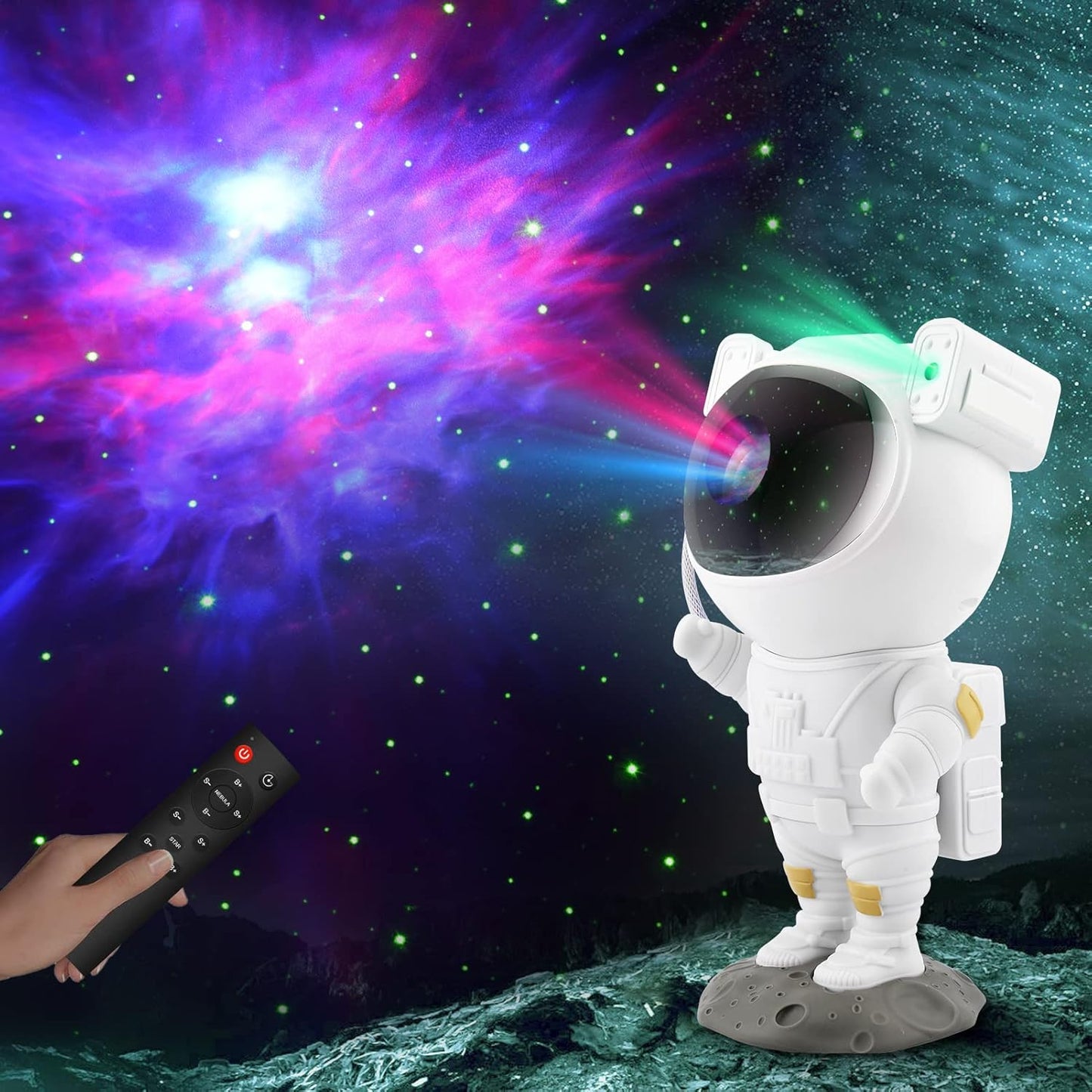 Astronauten Sternenhimmel Projektor, Farblicht-LED Projektor mit Sternnebel/Galaxie Projektion als atmosphärische Raumdekoration, Heimkino-Beleuchtung oder Schlafzimmer-Stimmungslicht (Weiß)