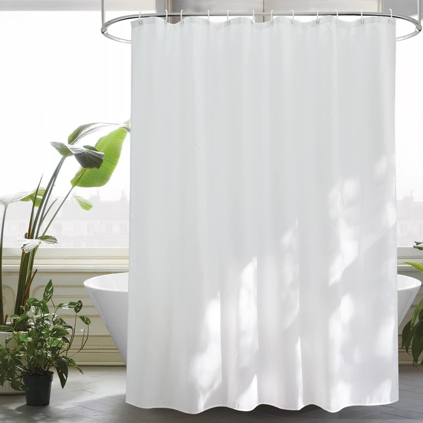 Duschvorhang 180x200 cm Weiß Textil,Anti-schimmel Wasserdicht und Trocknet Schnell,Waschbar Hochwertig Stoff Duschvorhang Badewanne 1.8 x 2m Lang mit 12 Ringen