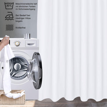 Duschvorhang 180x200 cm Weiß Textil,Anti-schimmel Wasserdicht und Trocknet Schnell,Waschbar Hochwertig Stoff Duschvorhang Badewanne 1.8 x 2m Lang mit 12 Ringen