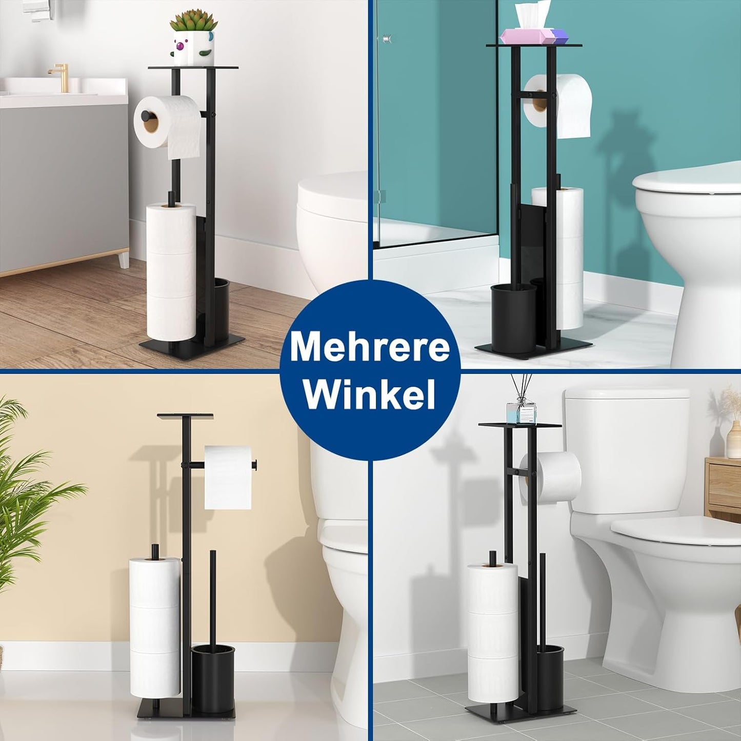 Edelstahl Klopapierhalter Stehend mit Klobürste - Toilettenpapierhalter/WC Garnitur
