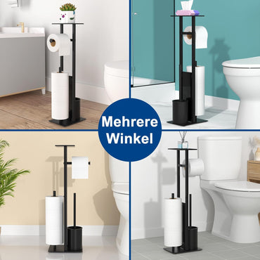 Edelstahl Klopapierhalter Stehend mit Klobürste - Toilettenpapierhalter/WC Garnitur