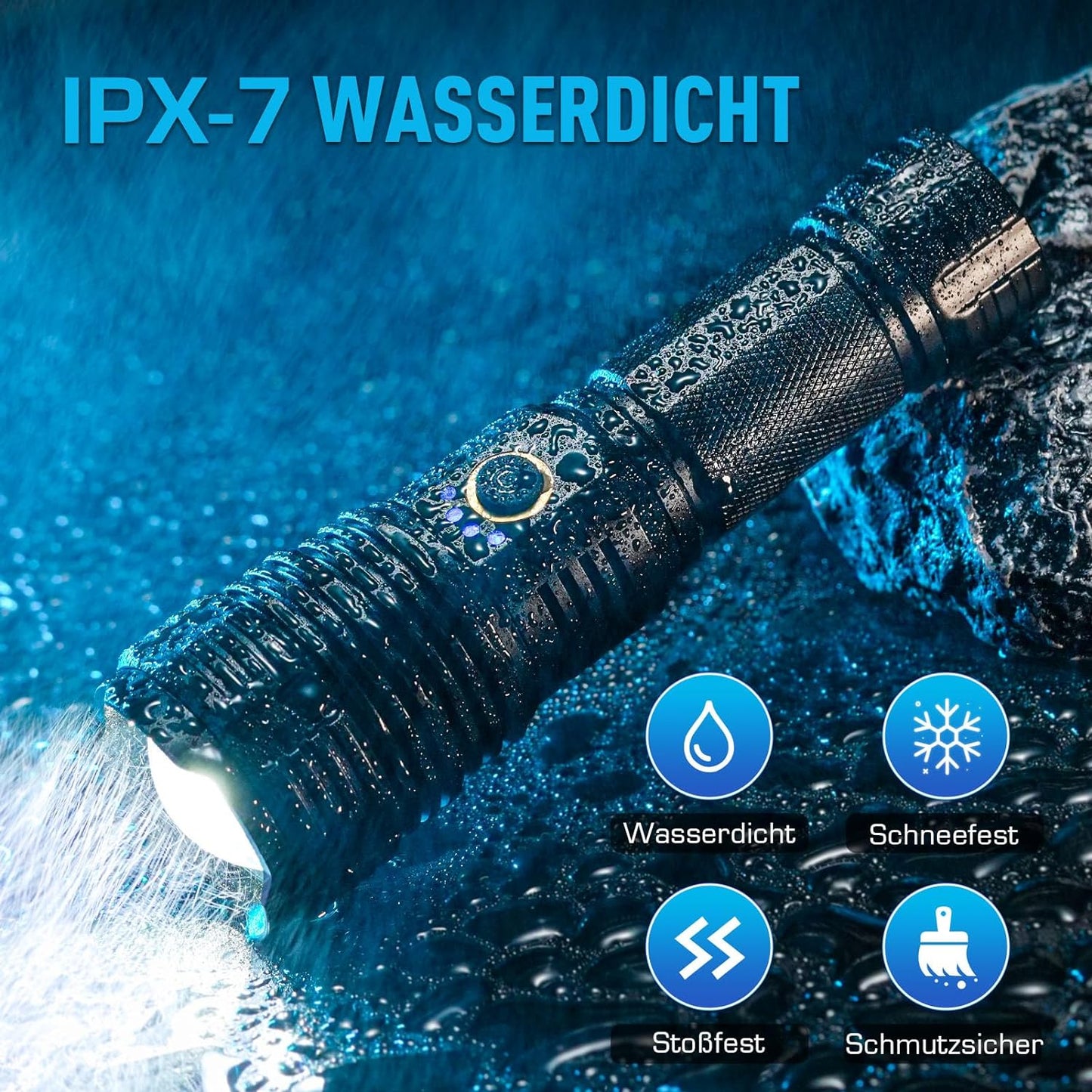 LED Taschenlampe Extrem Helle 500000 Lumen, Taschenlampe USB Aufladbar, XHP70.2 Taktische Taschenlampe Batteriebetrieben, IPX7 Wasserdicht, 5 Lichtmodi Zoombar Flashlight für Notfälle