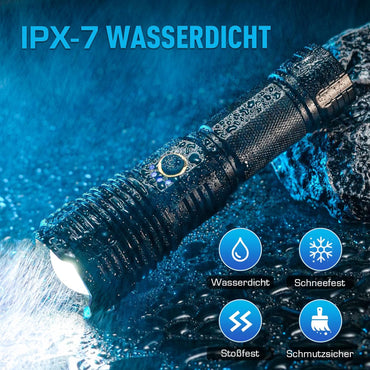 LED Taschenlampe Extrem Helle 500000 Lumen, Taschenlampe USB Aufladbar, XHP70.2 Taktische Taschenlampe Batteriebetrieben, IPX7 Wasserdicht, 5 Lichtmodi Zoombar Flashlight für Notfälle
