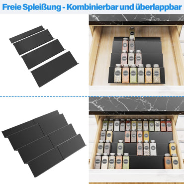 Gewürzhalter Schublade, Verstellbar Erweiterbar 4 Ebenen Metall Gewürzregal Organizer, von 11.5" bis 23" Gewürzeinsatz, Gewürze Aufbewahrung