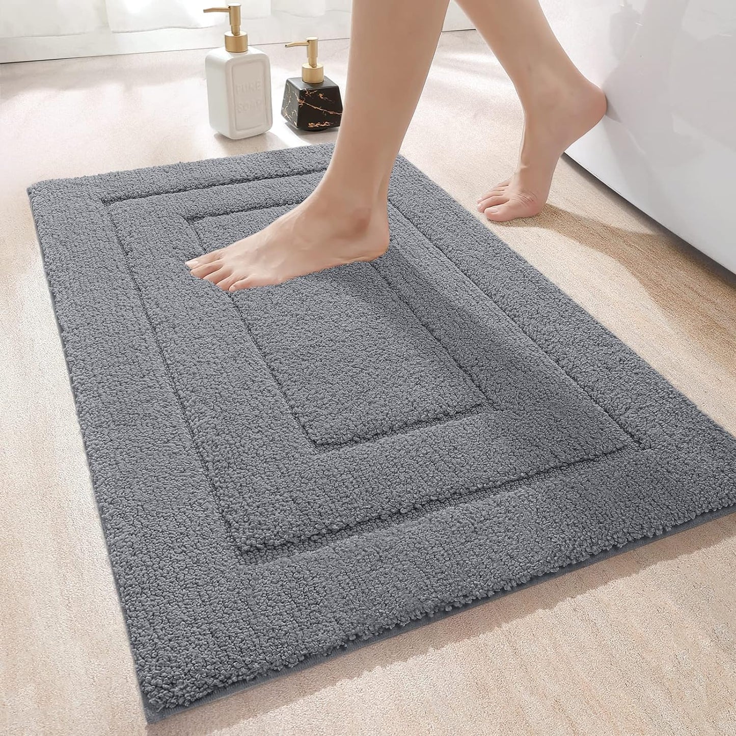 Badteppich rutschfeste,weicher Badezimmerteppich Wasserabsorbierend Badematte maschinenwaschbar Badvorleger für Dusche,Badewanne und Toilette - Grau,50 x 80 cm