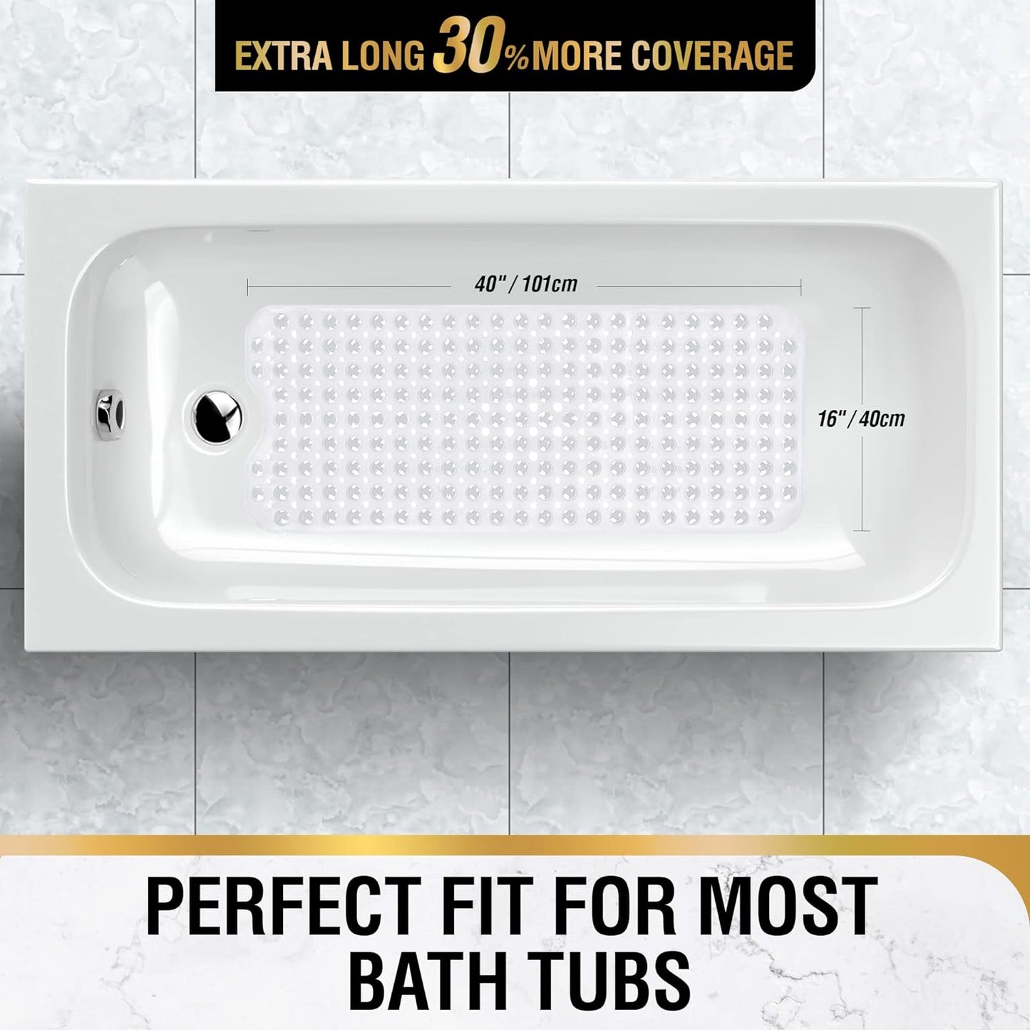 Badewannenmatte rutschfest, 101 x 40cm Extra Lange Antirutschmatte Badewanne, Duschmatte rutschfest BPA Frei, Schimmelresistent & Maschinenwaschbar Badematte, Transparent